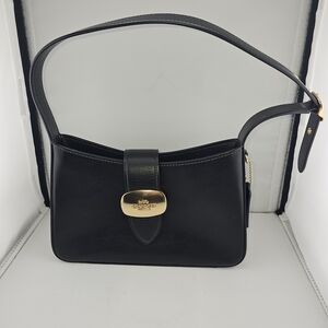 Coach Black Leather Shoulder Bag with Gold Accent